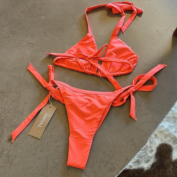 Tan Lines by Sivan Ayla - neon orange bikini- SZE M - tie sides ( approx SZ 4-6) - Picture 6 of 6